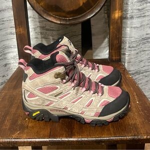 Merrell Womens Moab 2 Mid Waterproof Boulder/Blush Leather J06052 size 7.5 Boots